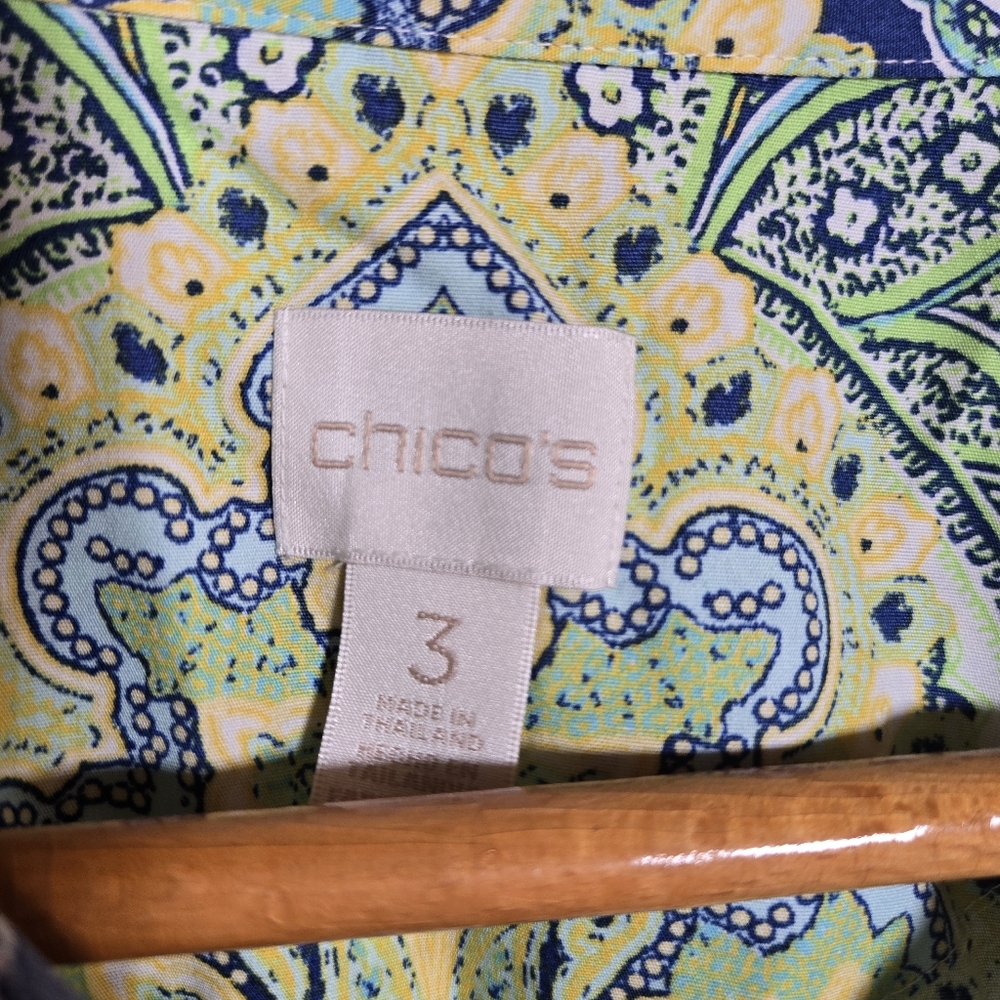 Chico's Cotton Button Up 3/4 Sleeve Shirt Paisley Blue Womens 3/XL Office - Picture 6 of 7